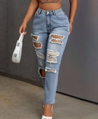 Distressed High Rise Jeans with Pockets