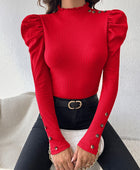 Gigot Sleeve Button Detail Top