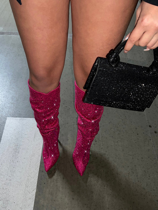 Pink Valentines Rhinestone Stiletto Boots