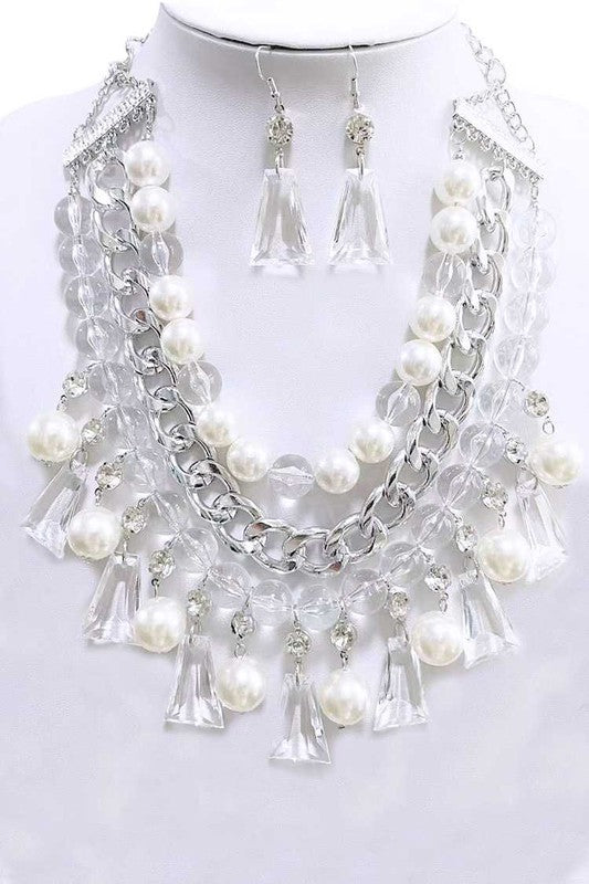 Mix Acrylic Beads Statement Necklace Set