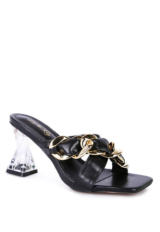 WANDY CLEAR HEEL CHAIN DETAIL SANDALS - Body By J'ne