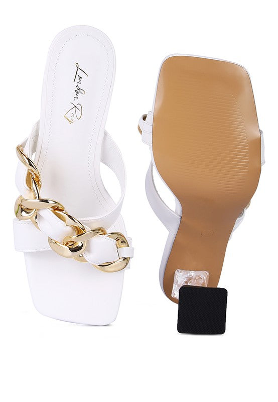 WANDY CLEAR HEEL CHAIN DETAIL SANDALS - Body By J'ne