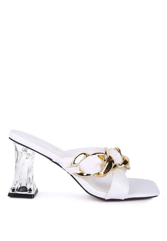 WANDY CLEAR HEEL CHAIN DETAIL SANDALS - Body By J'ne