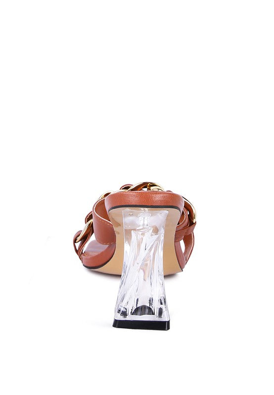 WANDY CLEAR HEEL CHAIN DETAIL SANDALS - Body By J'ne