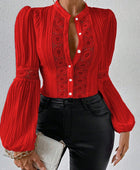 Lace Insert Lantern Sleeve Blouse