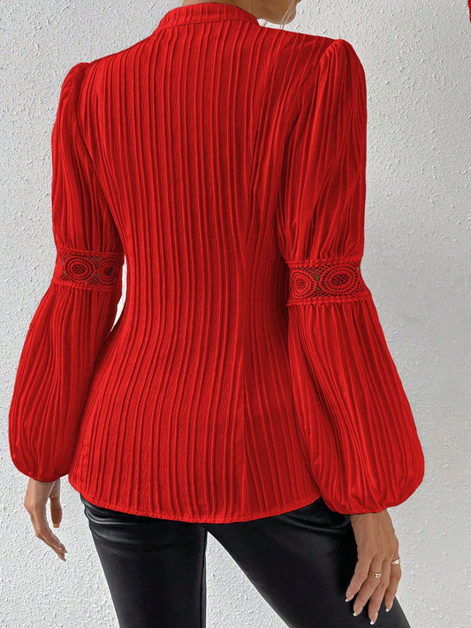 Lace Insert Lantern Sleeve Blouse - Body By J'ne