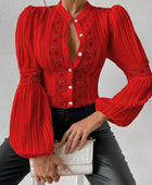 Lace Insert Lantern Sleeve Blouse