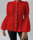 Lace Insert Lantern Sleeve Blouse