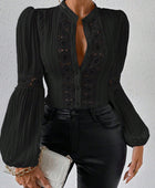 Lace Insert Lantern Sleeve Blouse