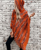 Fringe Contrast Hooded Poncho