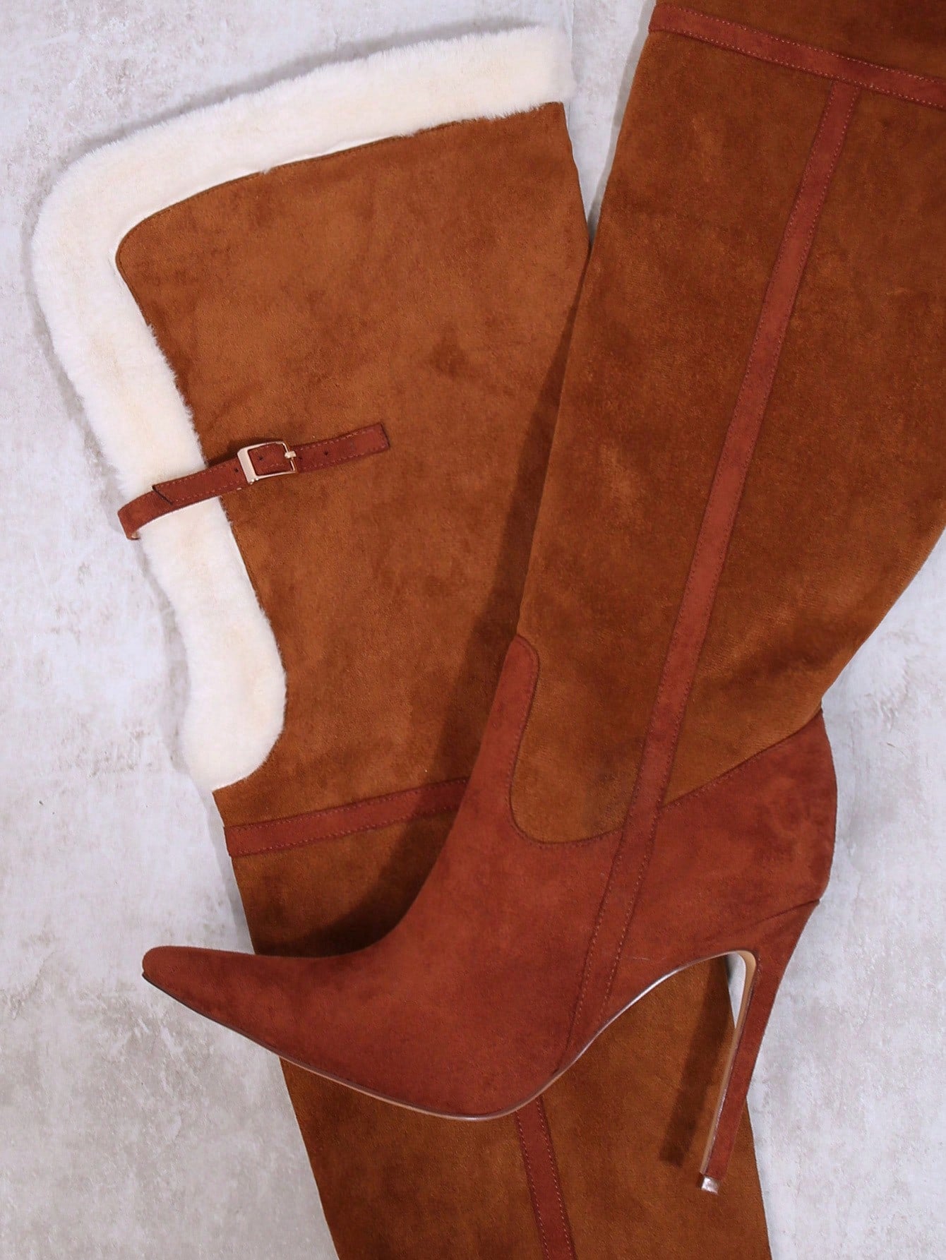 Fuzzy Trim Stiletto Boots