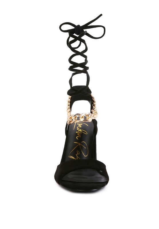 Gone Gurl Metal Chain Lace Up Sandals - Body By J'ne