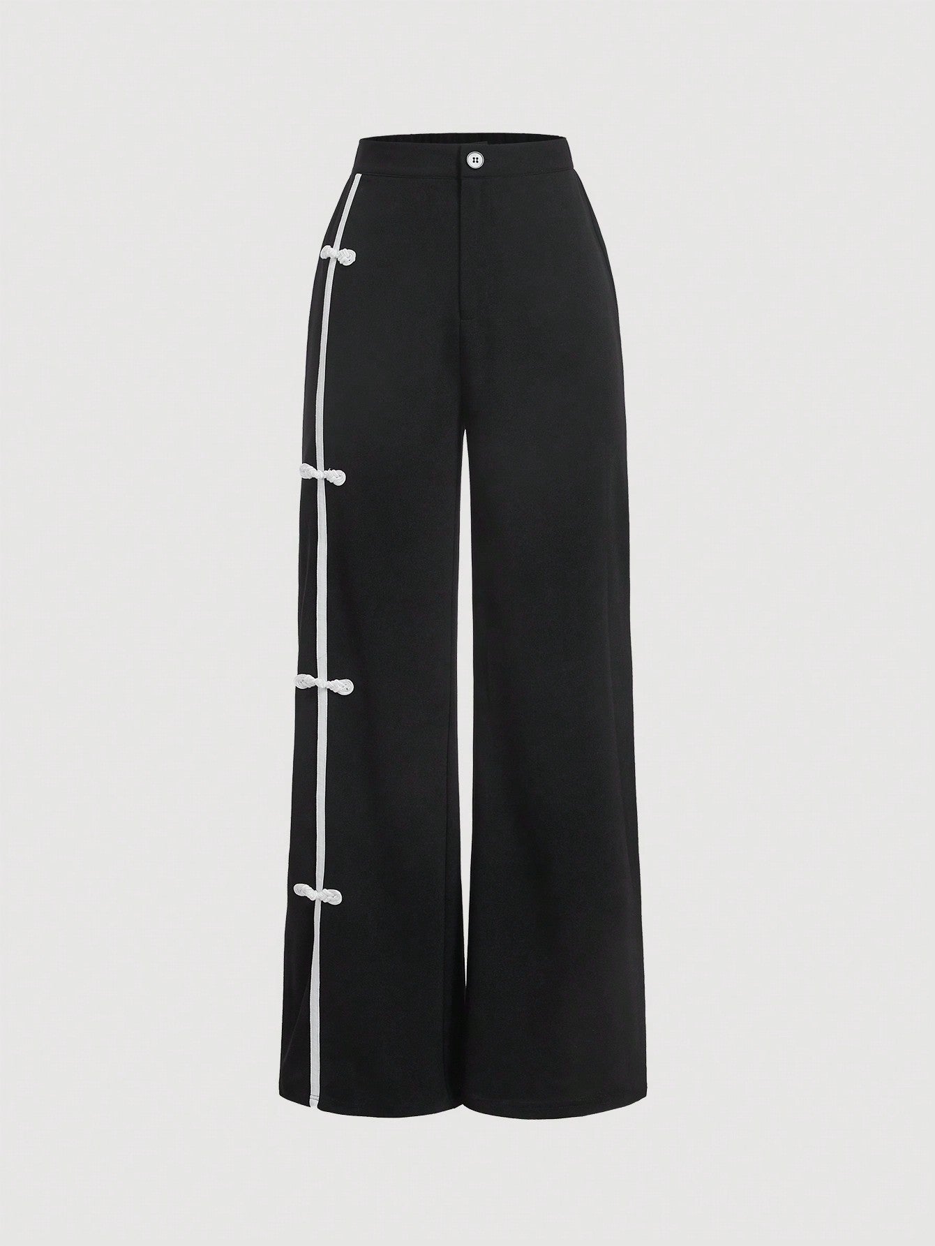 Button Decor Straight Leg Pants