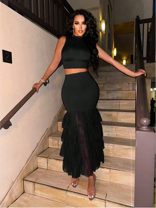 Jordan Mesh Fish Tail Hem Skirt Two Piece Set - Body By J'ne