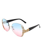 Rimless Round Rhinestone Oversize Sunglasses