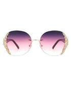 Rimless Round Rhinestone Oversize Sunglasses