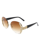 Rimless Round Rhinestone Oversize Sunglasses