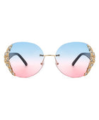 Rimless Round Rhinestone Oversize Sunglasses