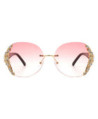 Rimless Round Rhinestone Oversize Sunglasses