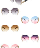 Rimless Round Rhinestone Oversize Sunglasses