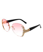 Rimless Round Rhinestone Oversize Sunglasses