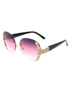 Rimless Round Rhinestone Oversize Sunglasses