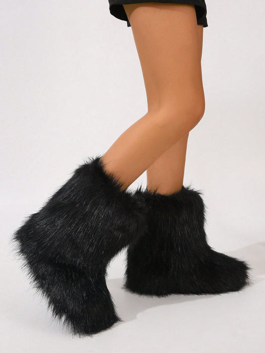 Faux Fur Boot Furry Fluffy Round Toe Boots - Body By J'ne