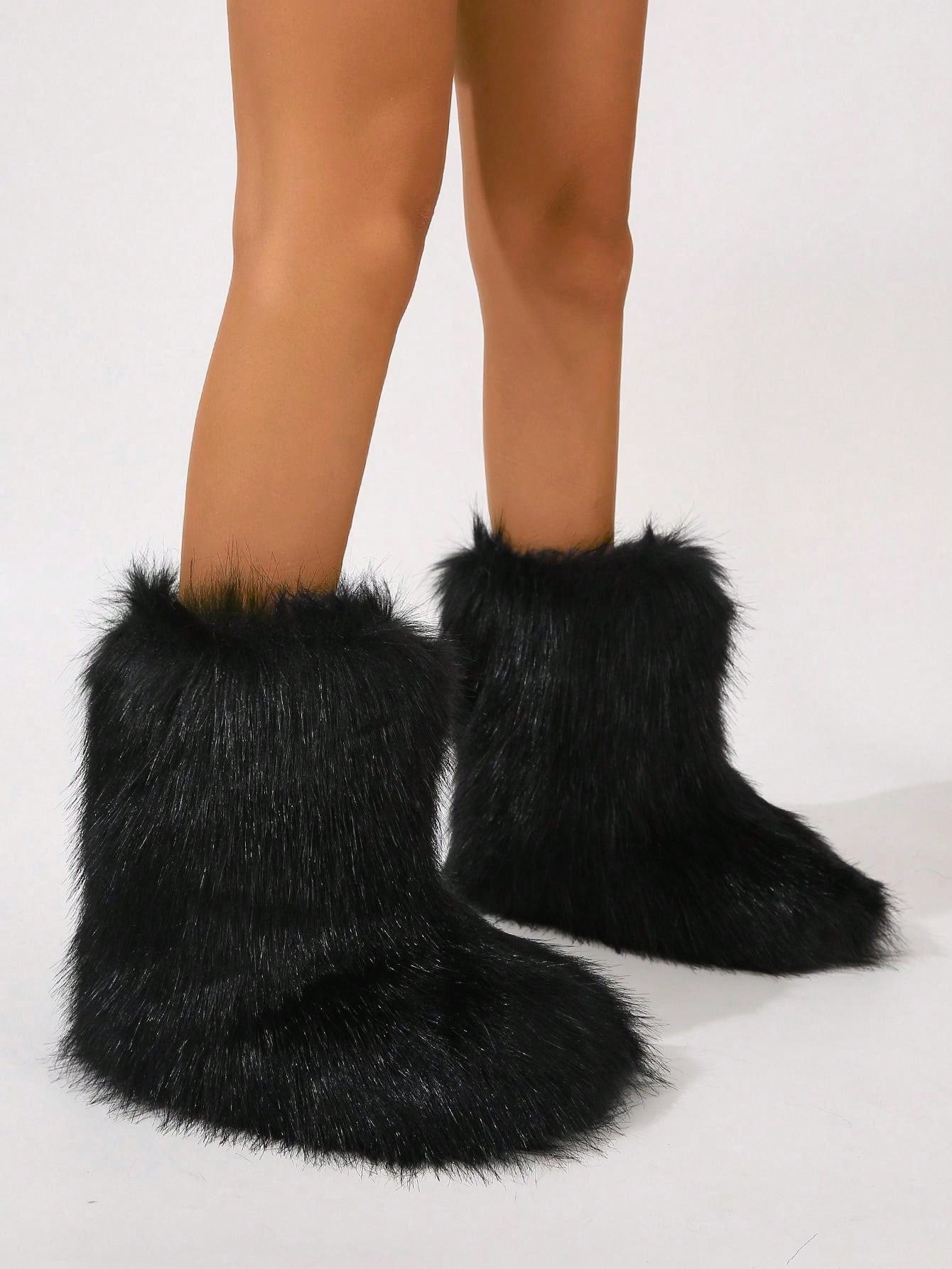 Faux Fur Boot Furry Fluffy Round Toe Boots