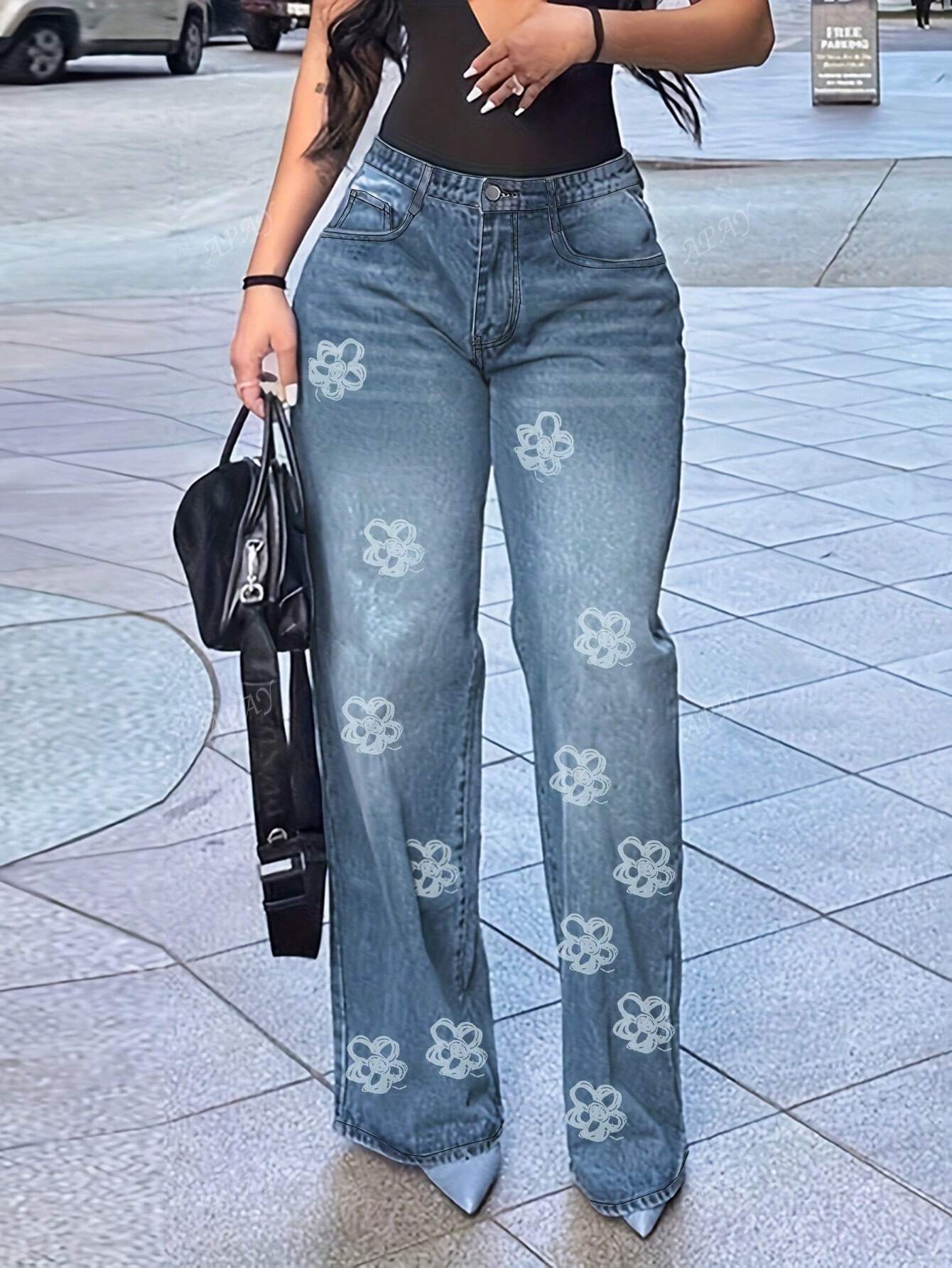 Justine Floral Print Straight Leg Jeans