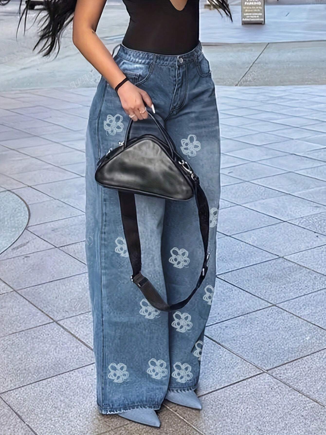 Justine Floral Print Straight Leg Jeans