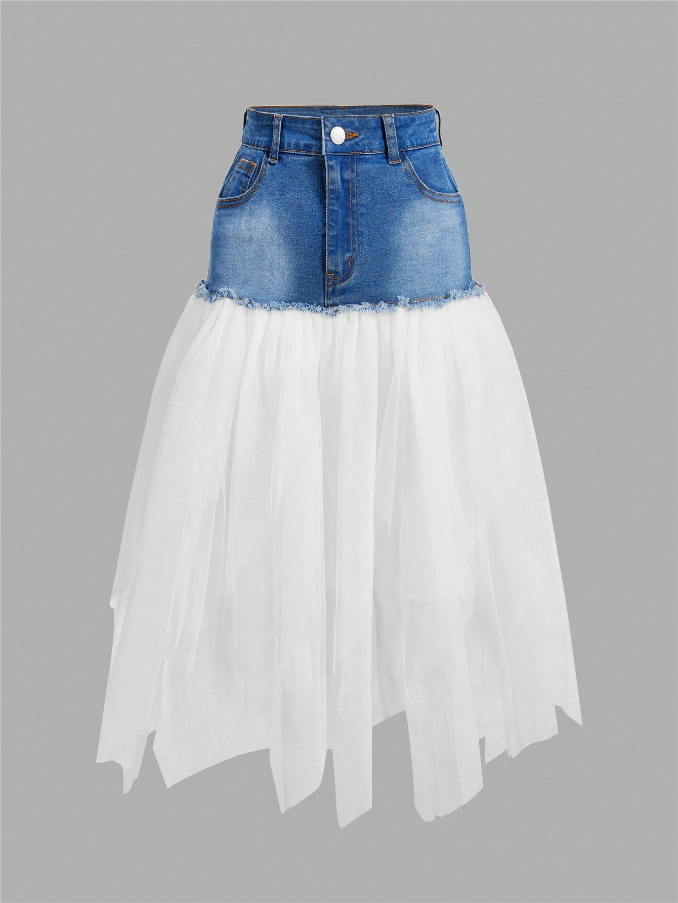 Denim & Mesh Contrast A-Line Brunch Skirt