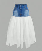 Denim & Mesh Contrast A-Line Brunch Skirt