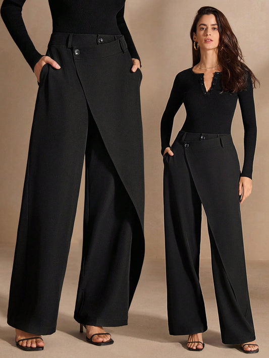 Asymmetrical Casual Straight Pants - Body By J'ne
