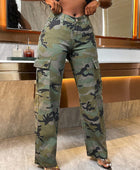 Camo Print Low Waist Straight Leg Jeans