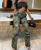 Camo Print Low Waist Straight Leg Jeans