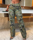 Camo Print Low Waist Straight Leg Jeans