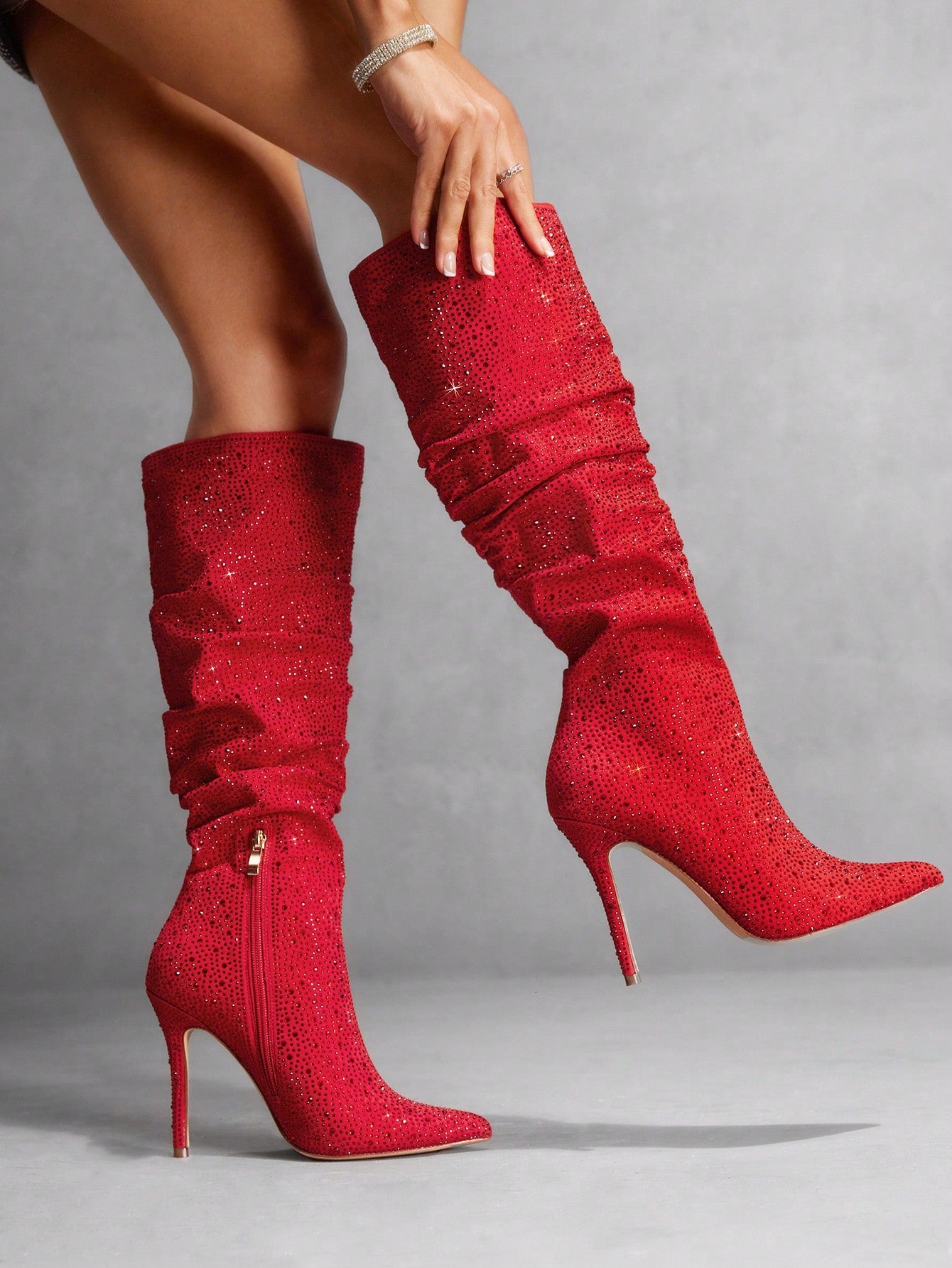 Pink Valentines Rhinestone Stiletto Boots