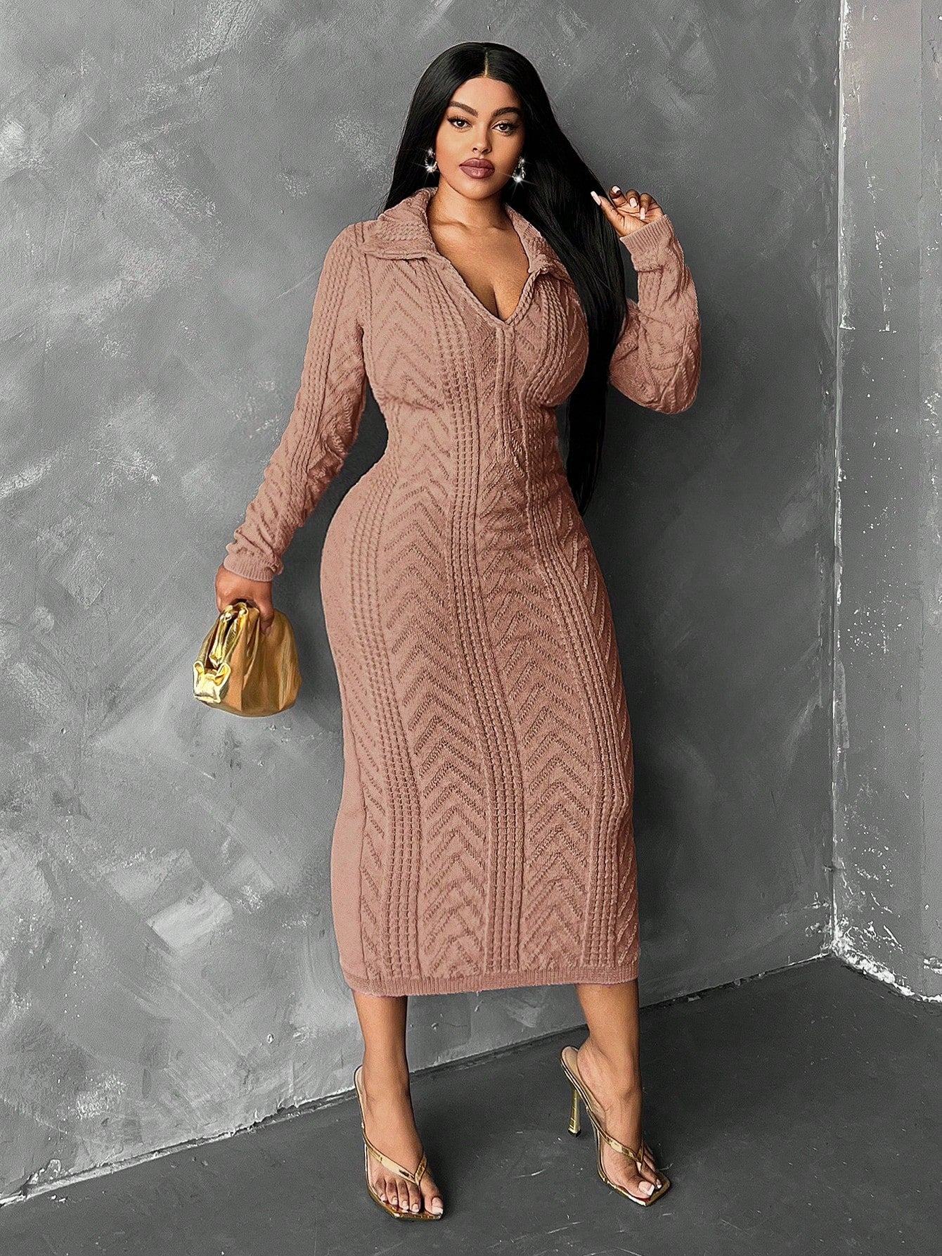 In Motion Long Sleeve Knit Sweater Dress - Body By J'ne