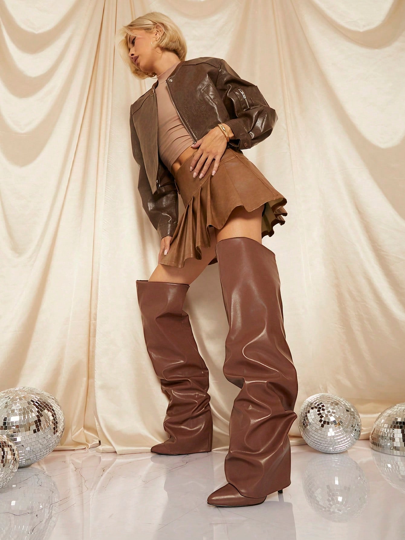 Over The Knee High Stiletto Fold Over Boots - Body By J'ne