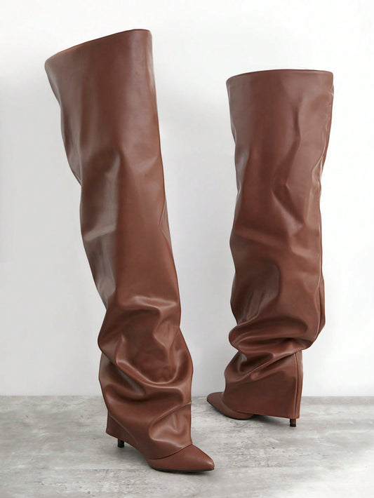 Over The Knee High Stiletto Fold Over Boots - Body By J'ne