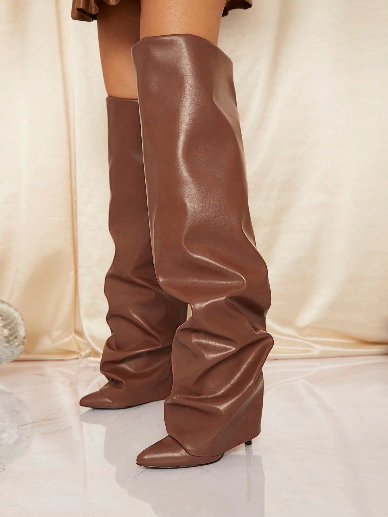 Over The Knee High Stiletto Fold Over Boots - Body By J'ne