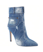 Denim High-Heeled Ankle Boots