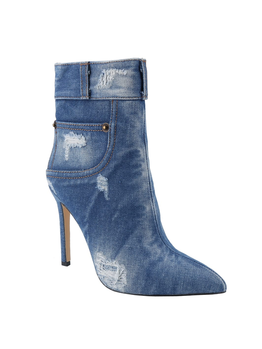 Denim High-Heeled Ankle Boots - Body By J'ne