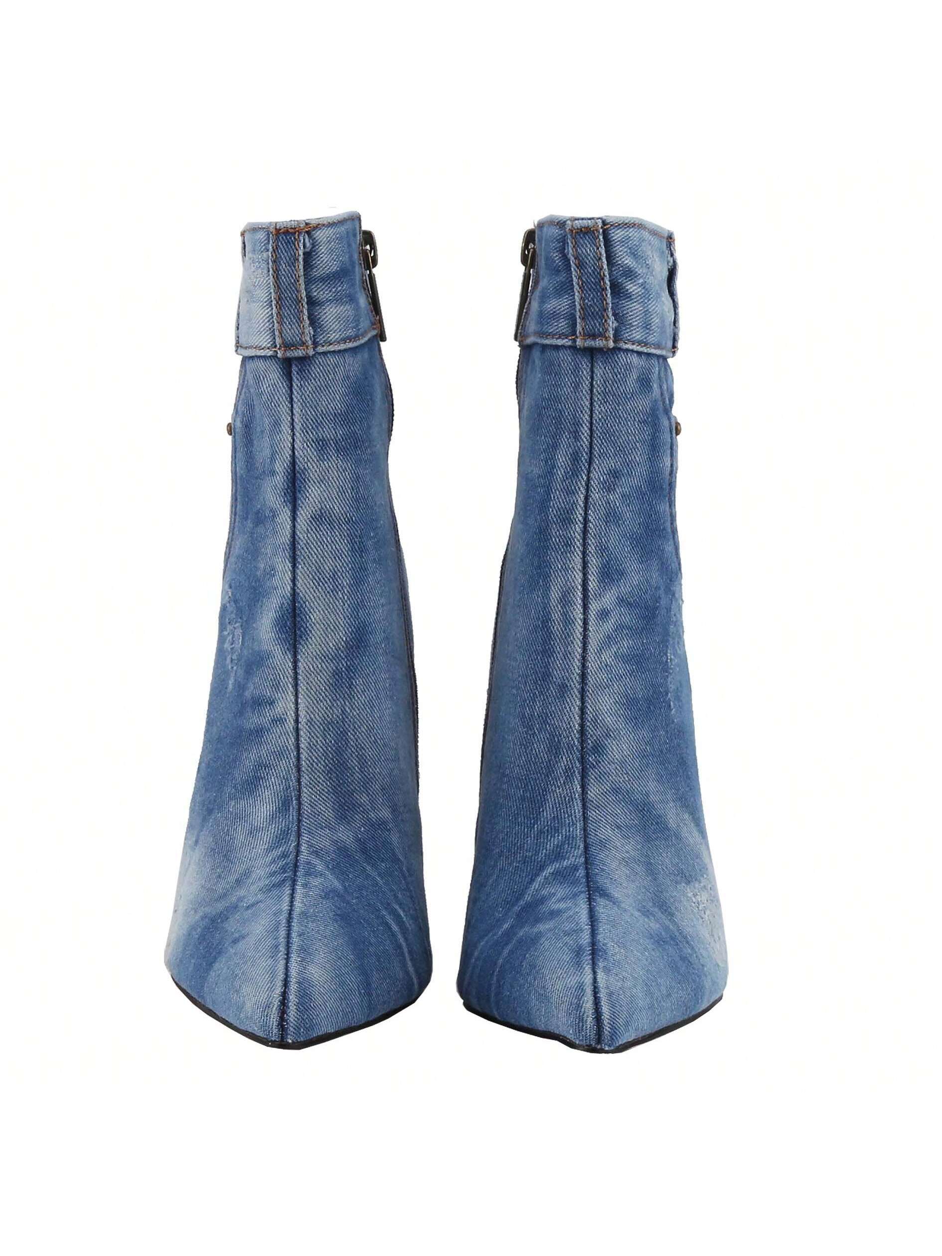 Denim High-Heeled Ankle Boots