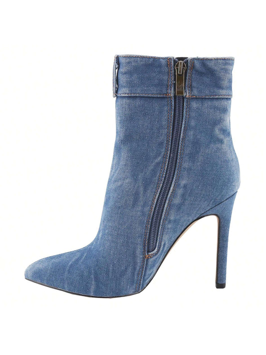 Denim High-Heeled Ankle Boots