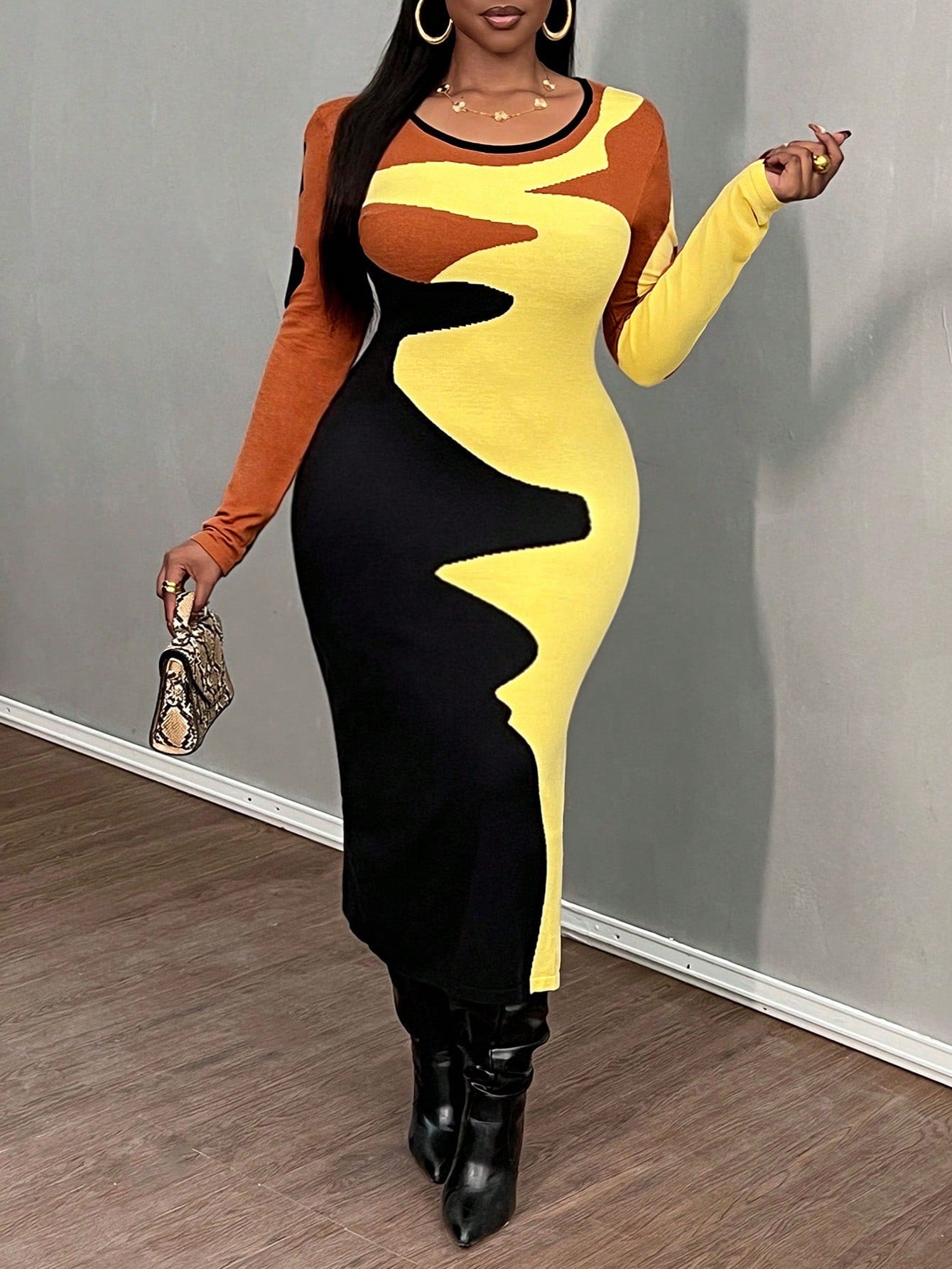 Vintage Casual Round Neck Long Sleeve Dress - Body By J'ne