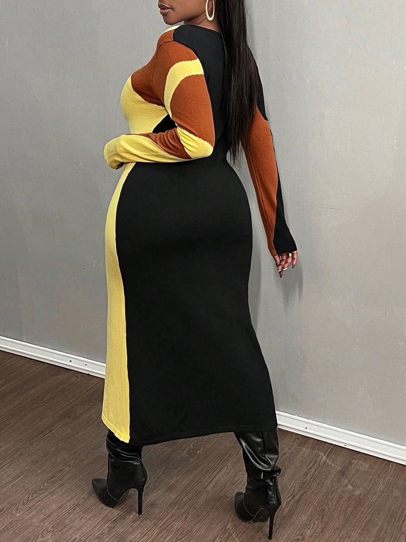 Vintage Casual Round Neck Long Sleeve Dress - Body By J'ne