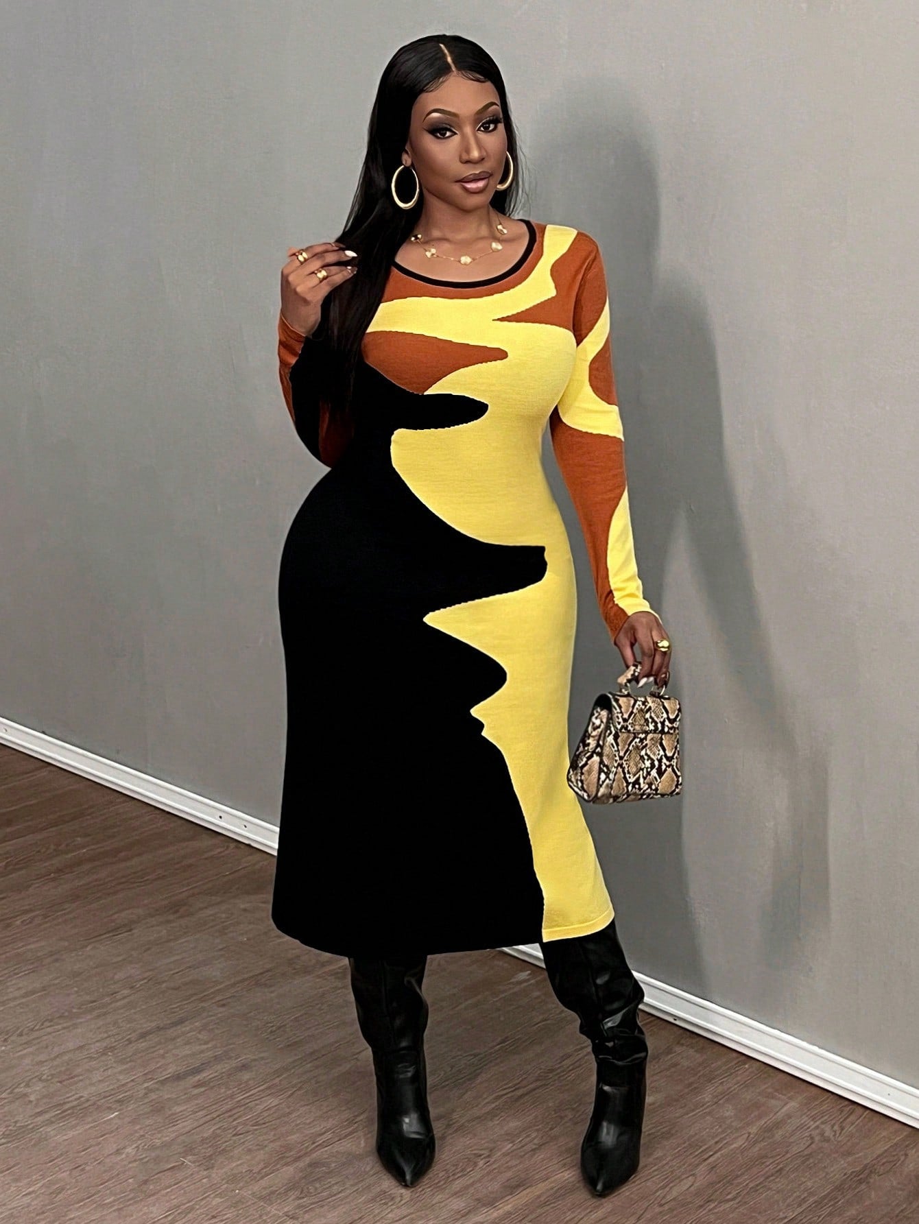 Vintage Casual Round Neck Long Sleeve Dress - Body By J'ne