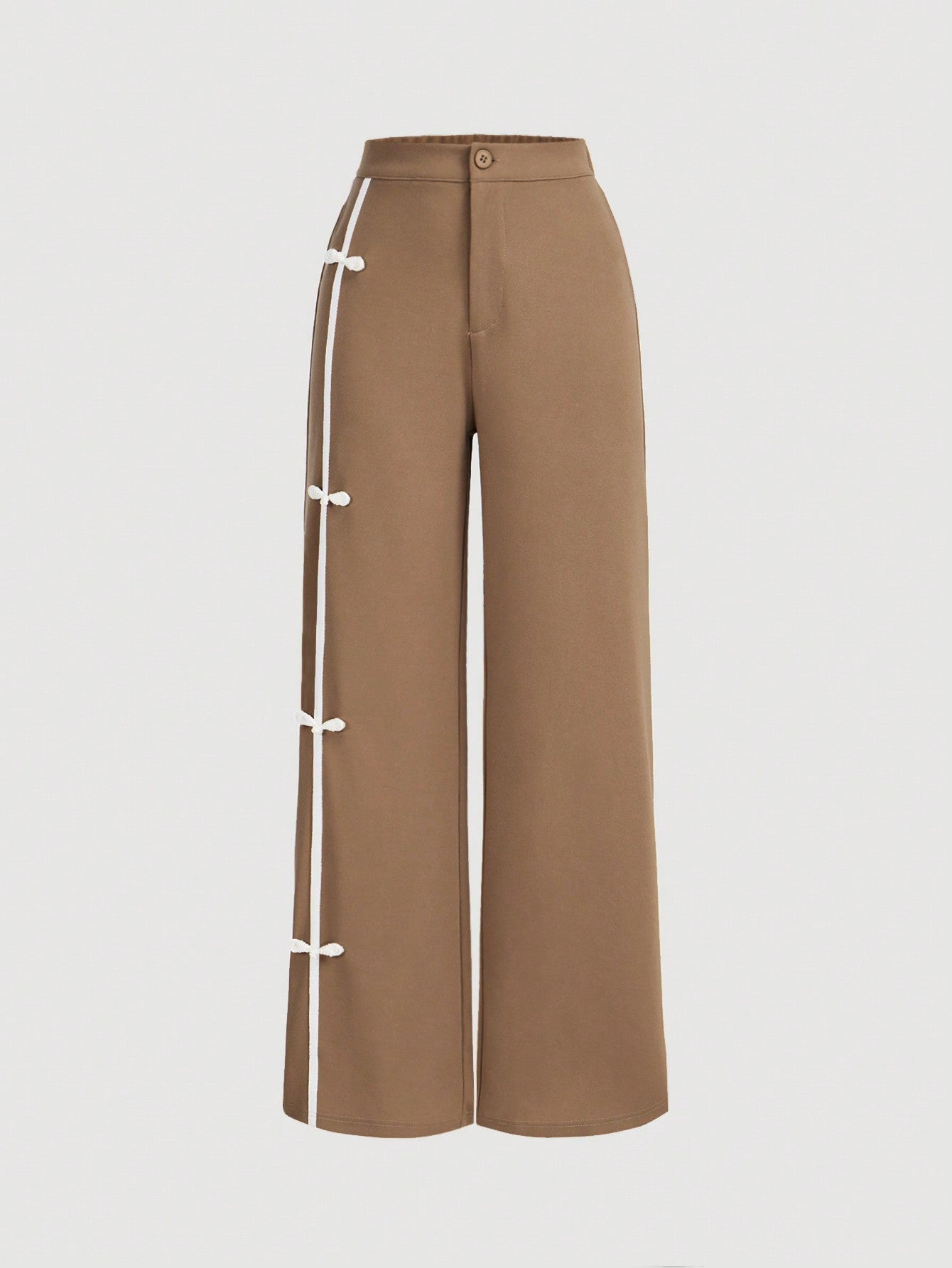 Button Decor Straight Leg Pants