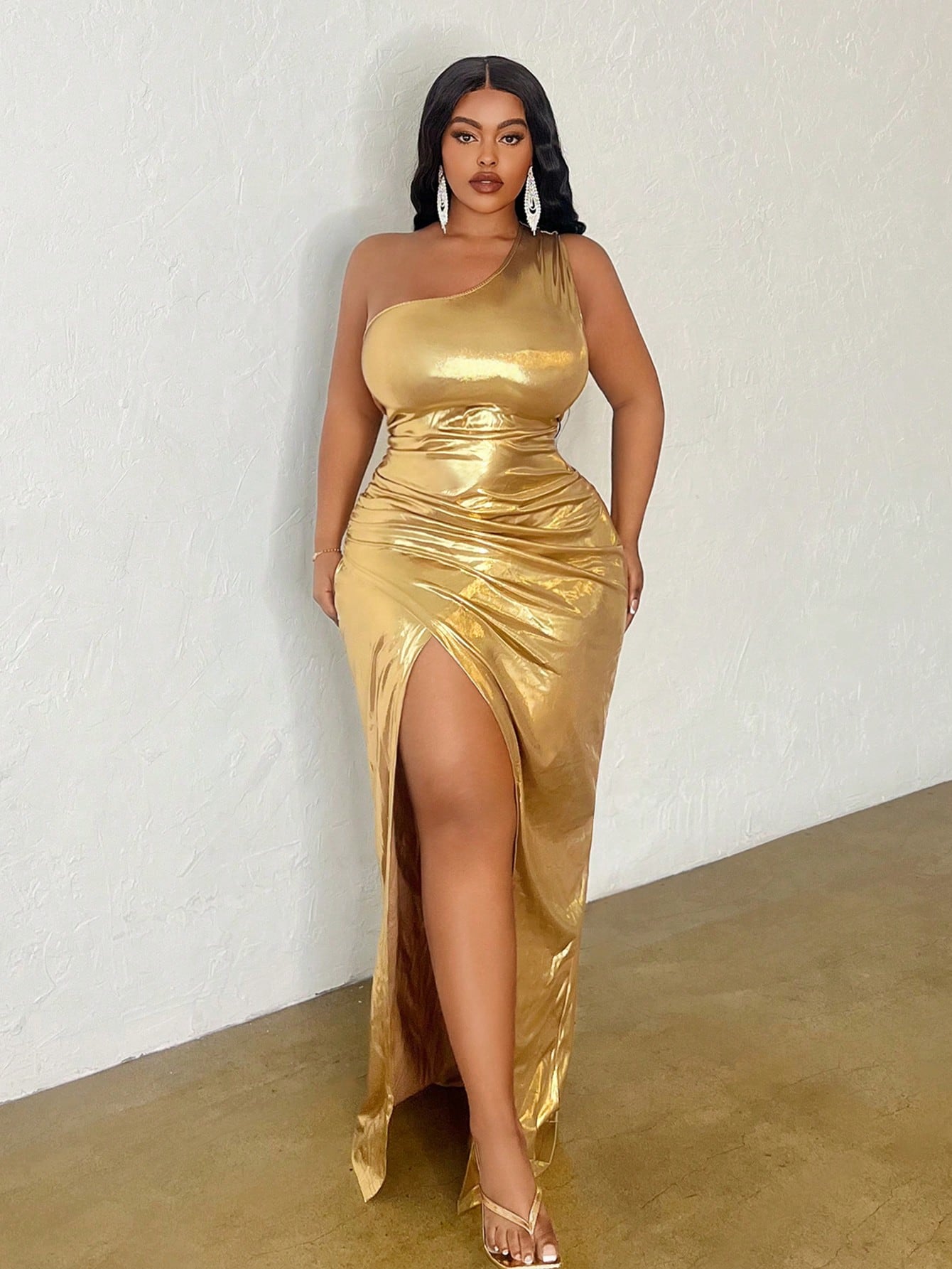 Asymmetric Cinched Waist Evening Dress - Body By J'ne